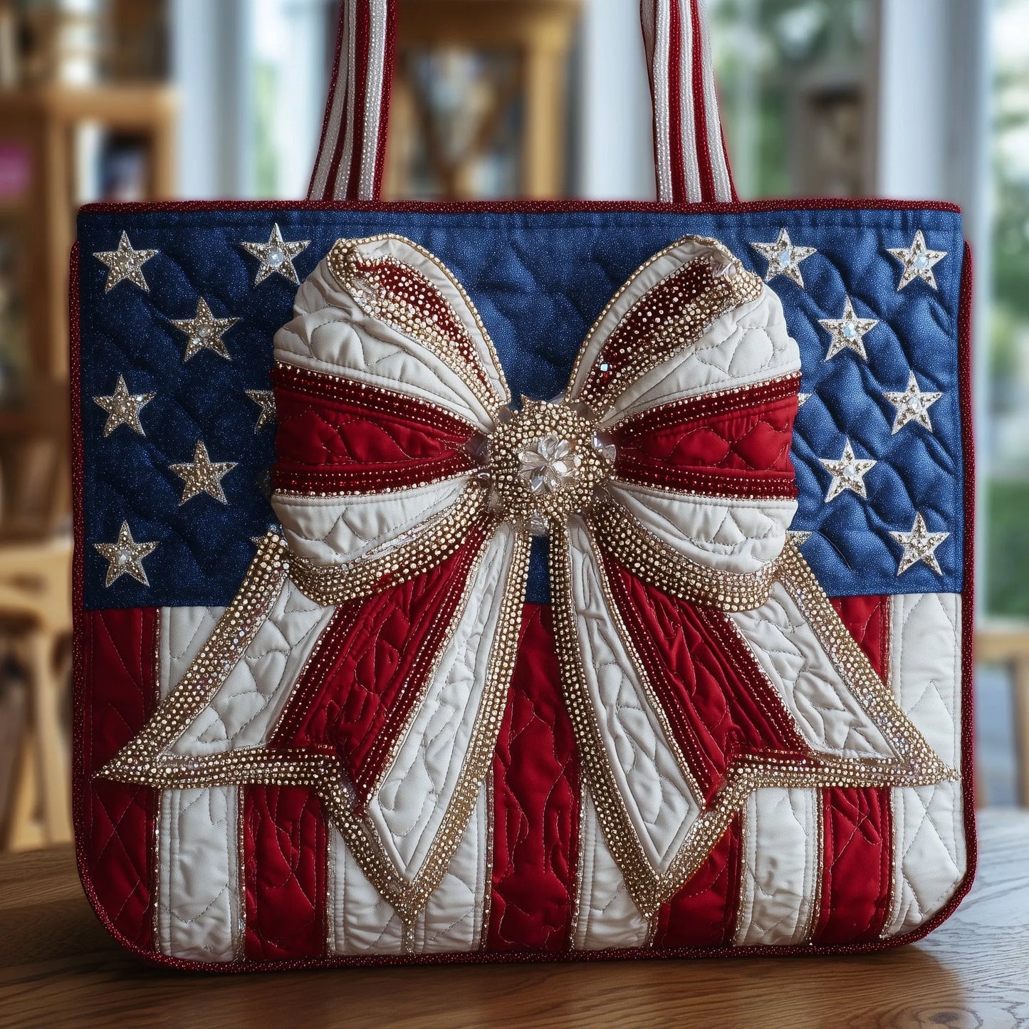 Patriotic Bow Quilted Tote Bag