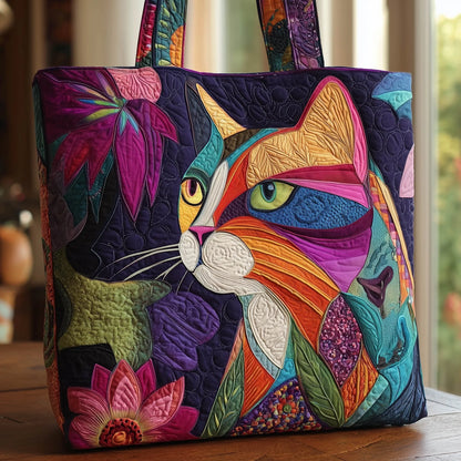 Whimsical Cat Quilted Tote Bag