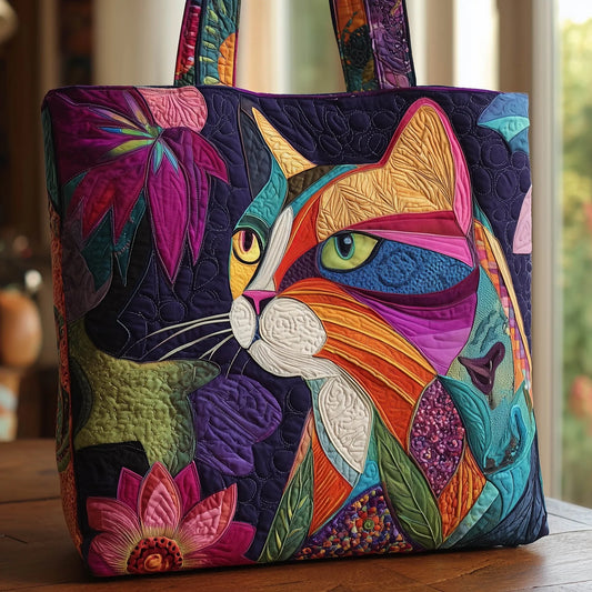 Whimsical Cat Quilted Tote Bag