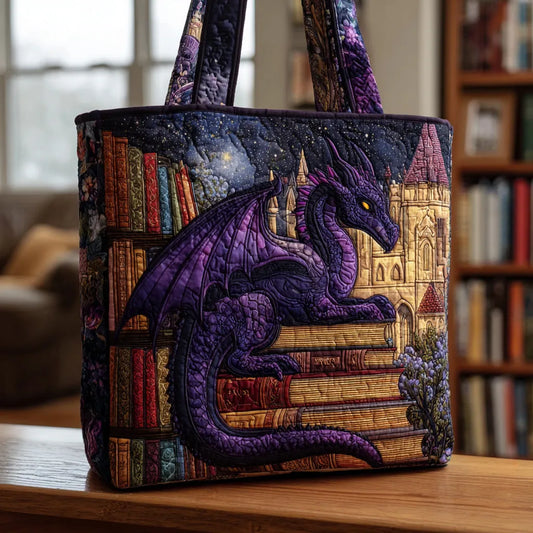 Library Dragon Quilted Tote Bag