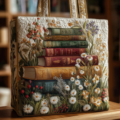 Vintage Bookworm Quilted Tote Bag