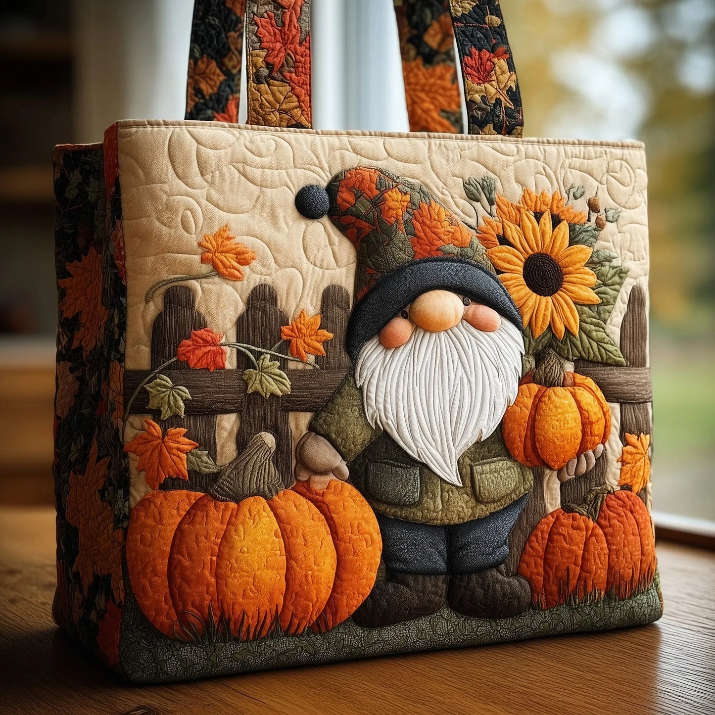 Fall Gnome Quilted Tote Bag