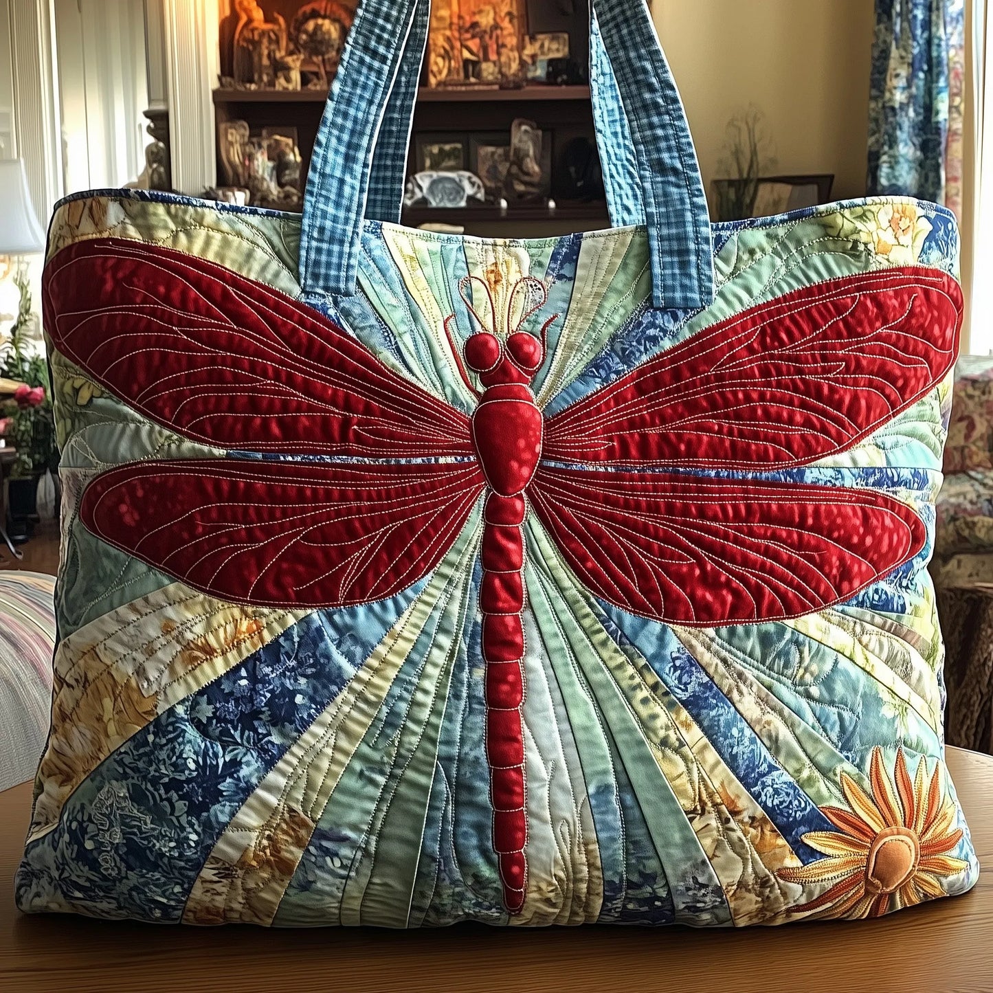 Rustic Dragonfly Quilted Tote Bag