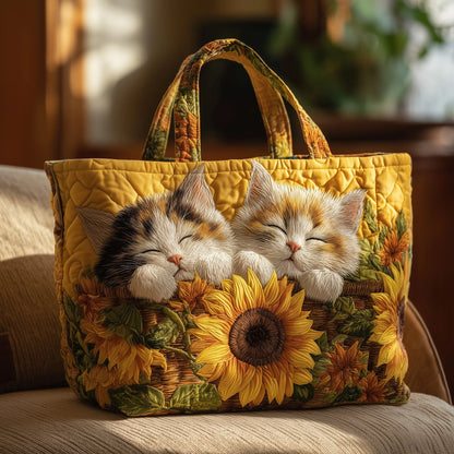 Cat in Bloom Quilted Tote Bag