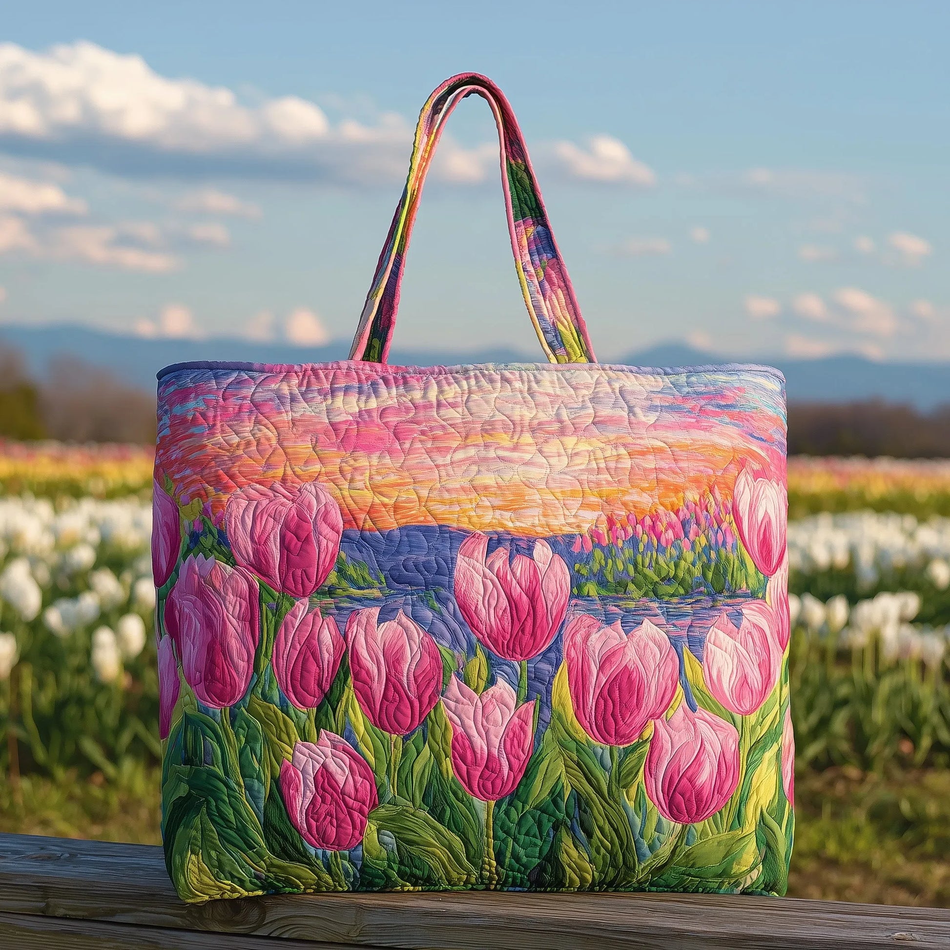 Tulip Sunset Quilted Tote Bag
