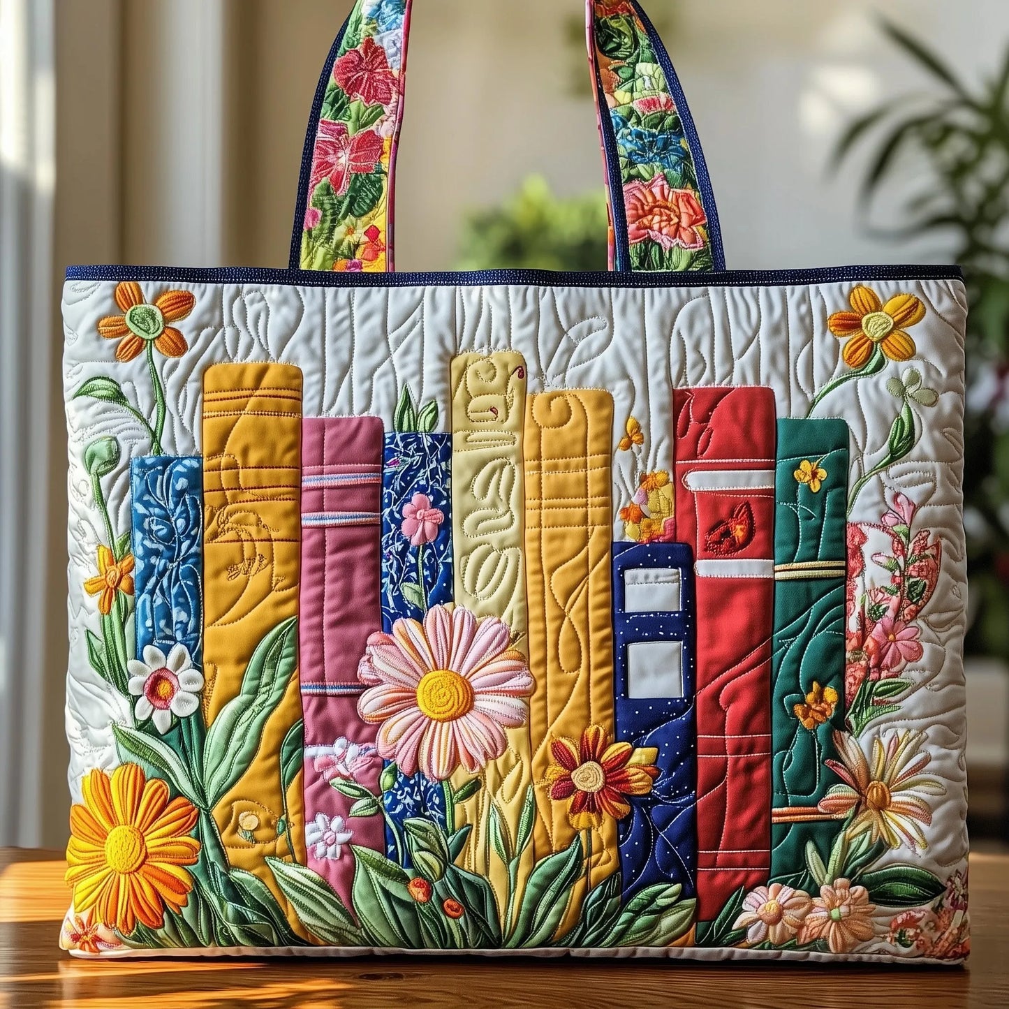 Floral Library Quilted Tote Bag