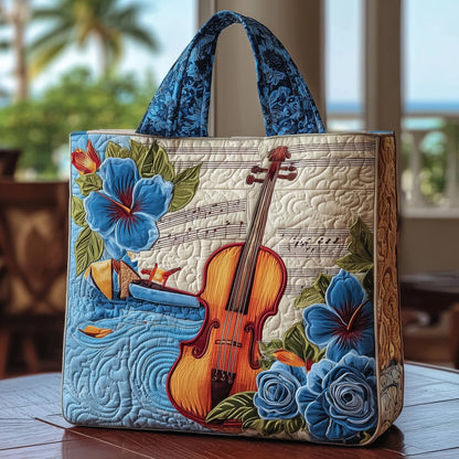 Elegant Violin Quilted Tote Bag
