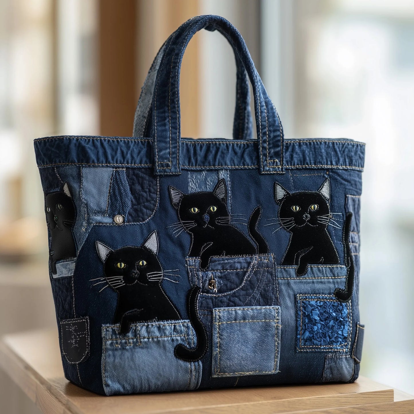 Whimsical Cat Quilted Tote Bag