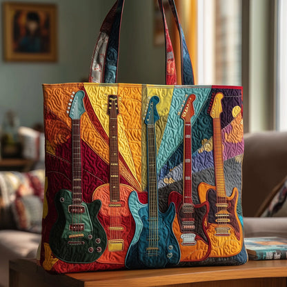 Sunburst Guitar Quilted Tote Bag