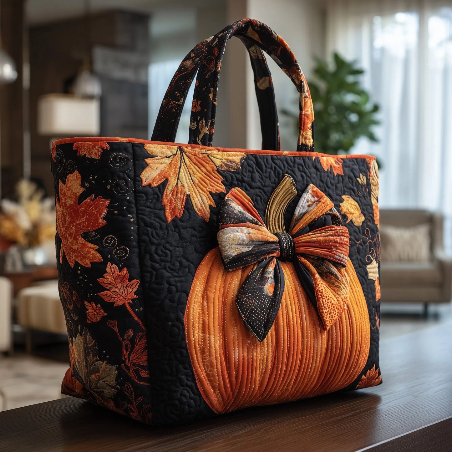 Rustic Pumpkin Charm Quilted Tote Bag