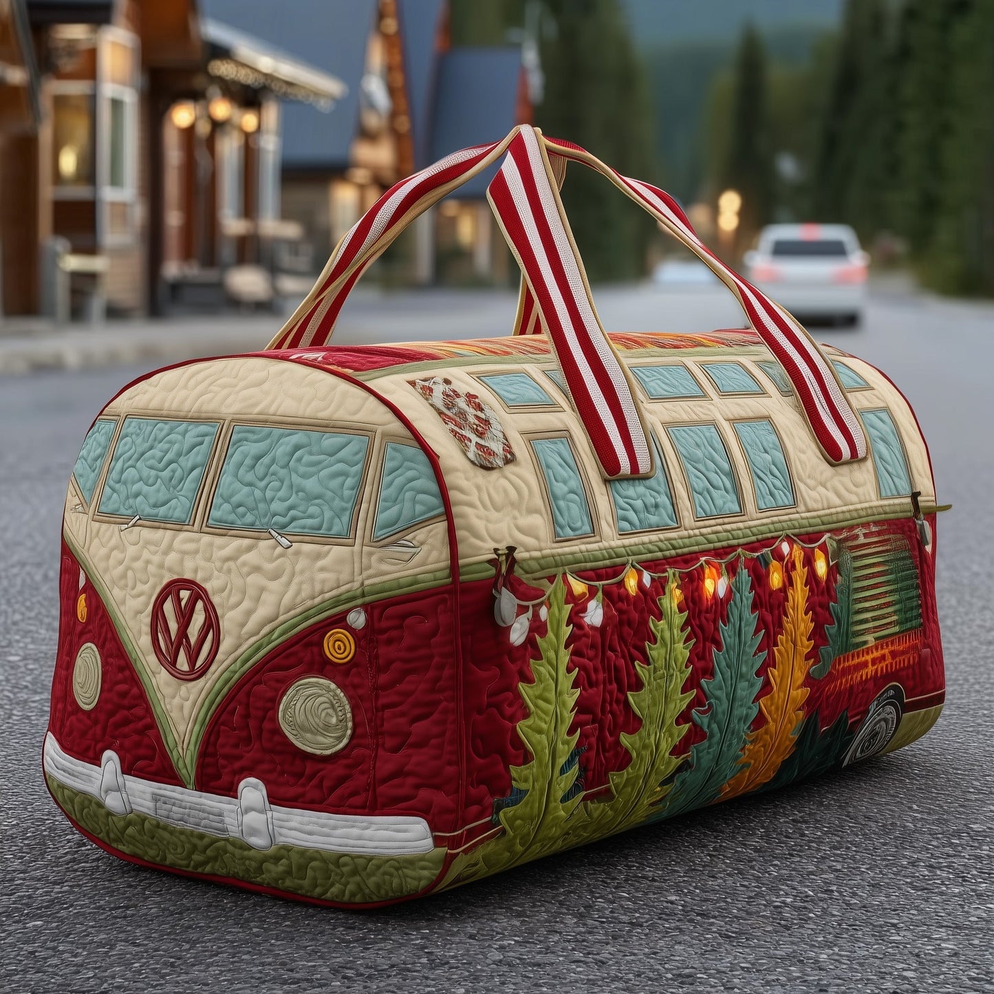Hippie Van Chirstmas Quilted Duffle Bag