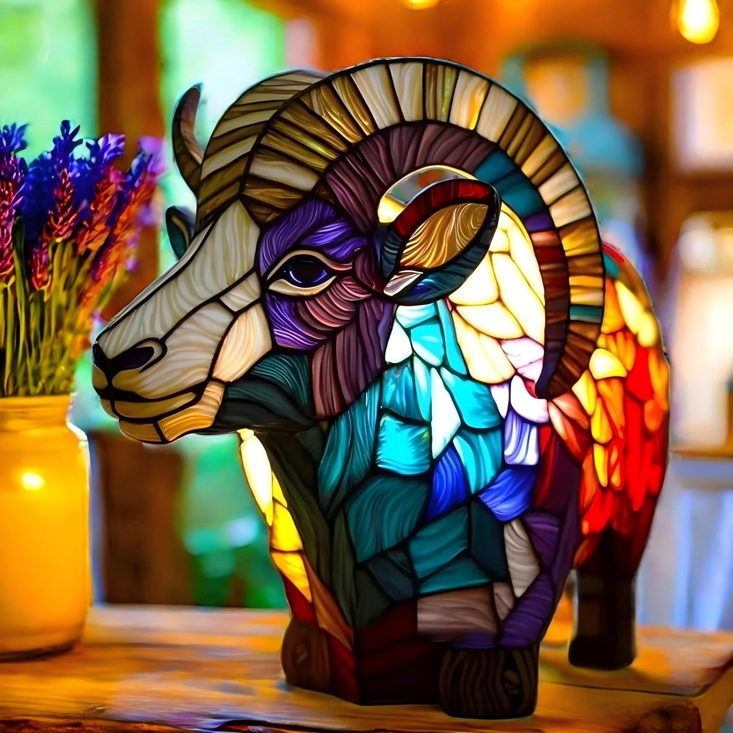 Majestic Ram Resin Art Lamp