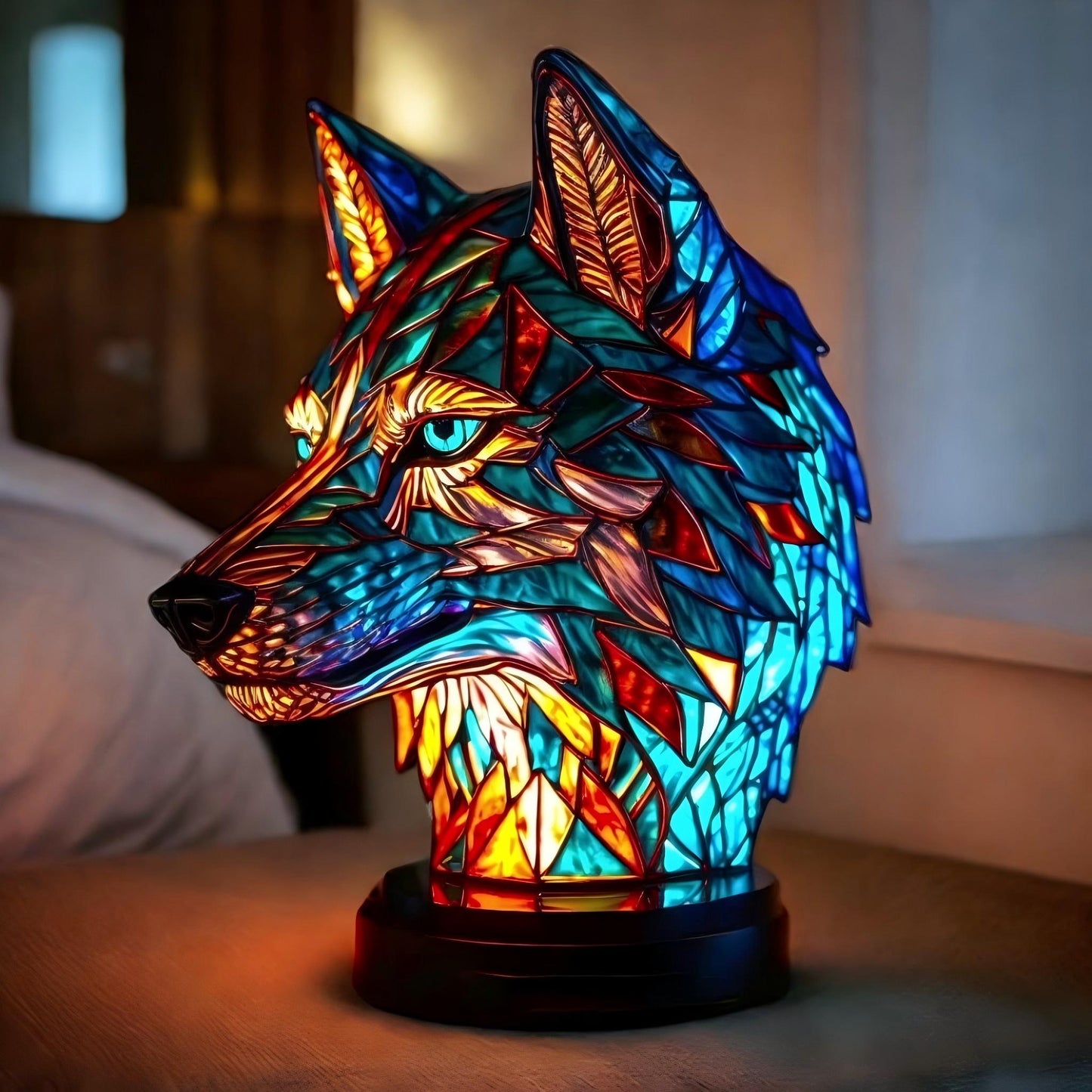 Mystic Wolf Resin Art Lamp