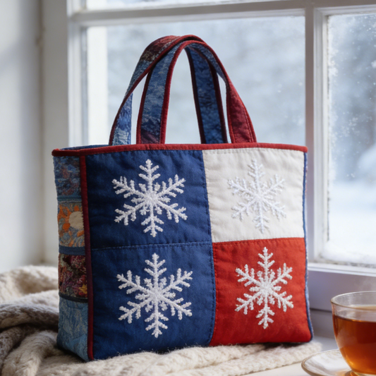 Red & Blue Snowflake Quilted Tote Bag