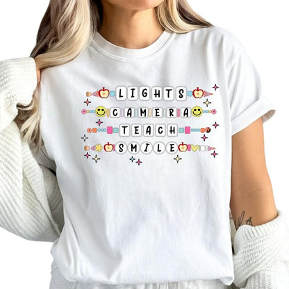Swiftie Lights Camera Teach Smile Shirt, Teach SmileGraphic T-Shirt