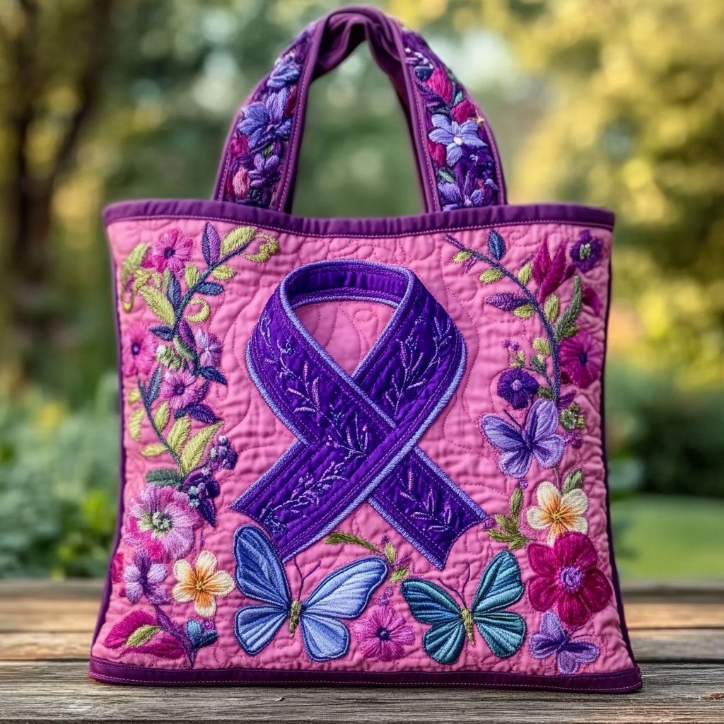 Purple Ribbon Dream Quilted Tote Bag  Featured