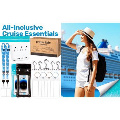 Cruise Essentials 2026- Cruise Must Haves Kit with Non-Surge Protector Power Strip, Lanyard with ID Holder, Magnetic Hoo 7