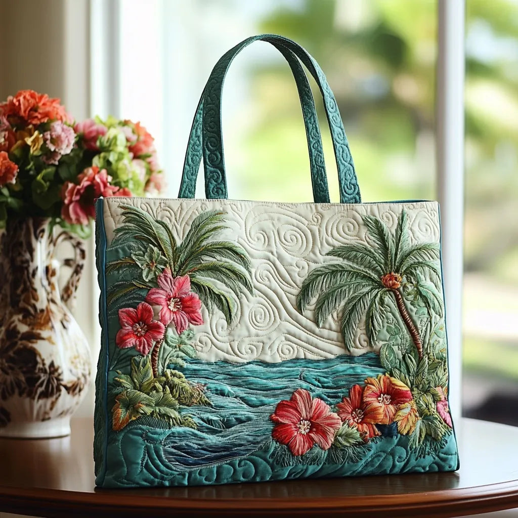 Hibiscus Breeze Quilted Tote Bag