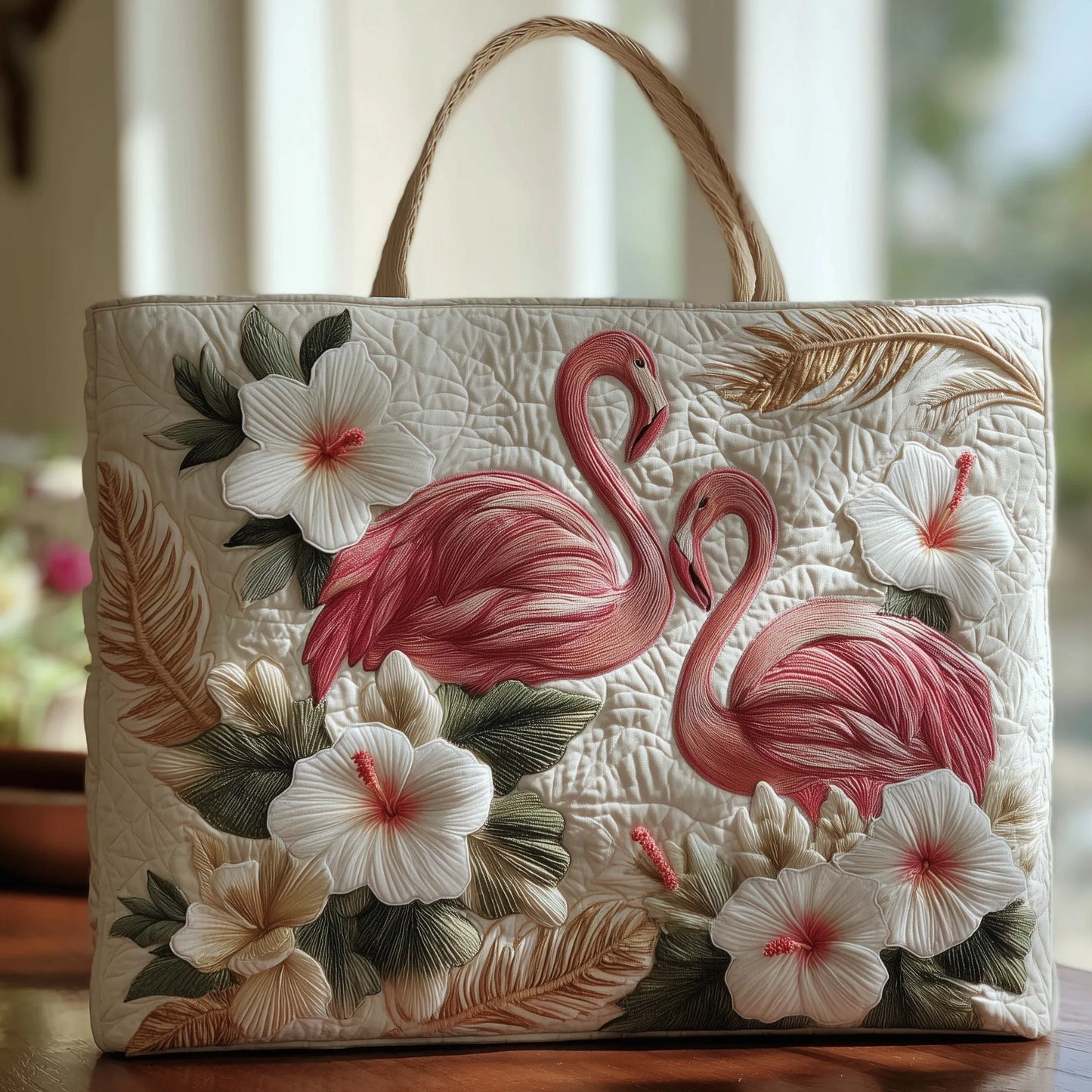 Tropical Flamingo Quilted Tote Bag