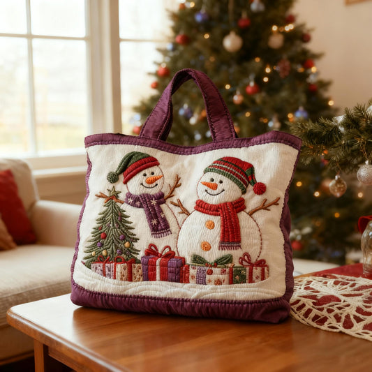 Joyful Snowman Quilted Tote Bag High  Christmas bag