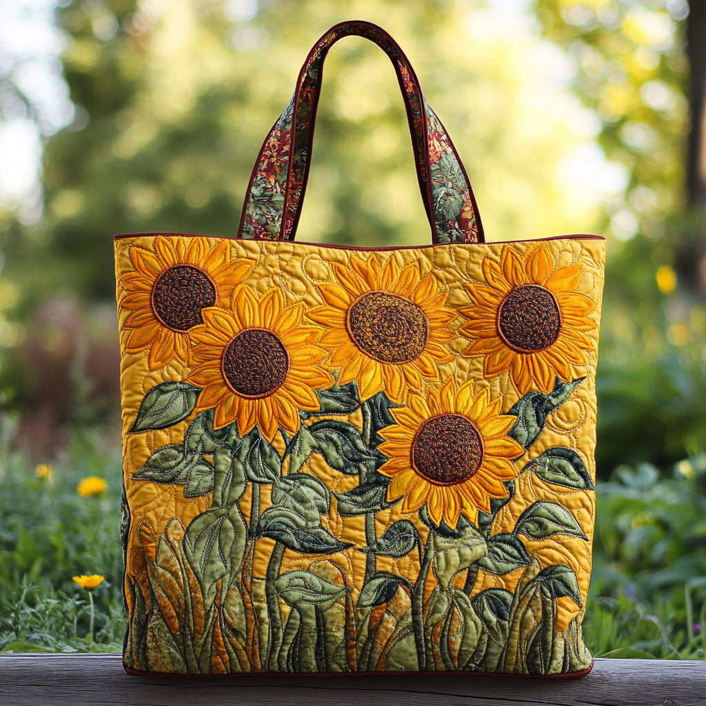 Classic Sunflower Quilted Tote Bag  botanical print