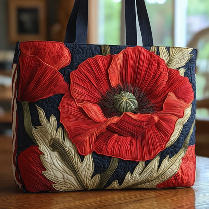 Poppies Quilted Tote Bag