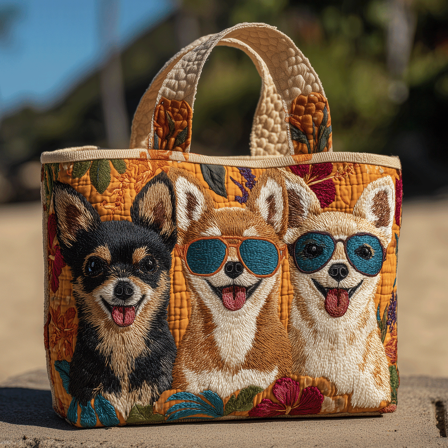 Happy Chihuahua Quilted Tote Bag