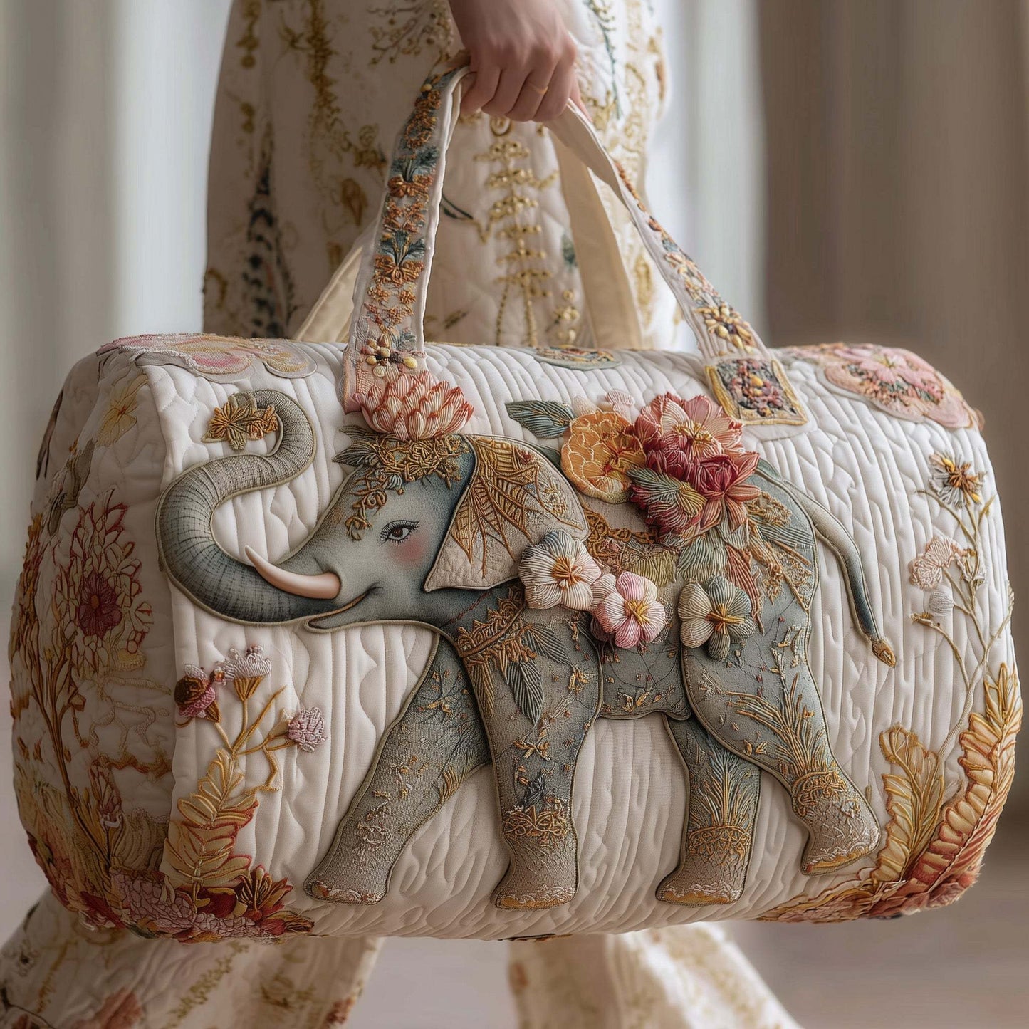 Elephant Quilted Duffle Bag