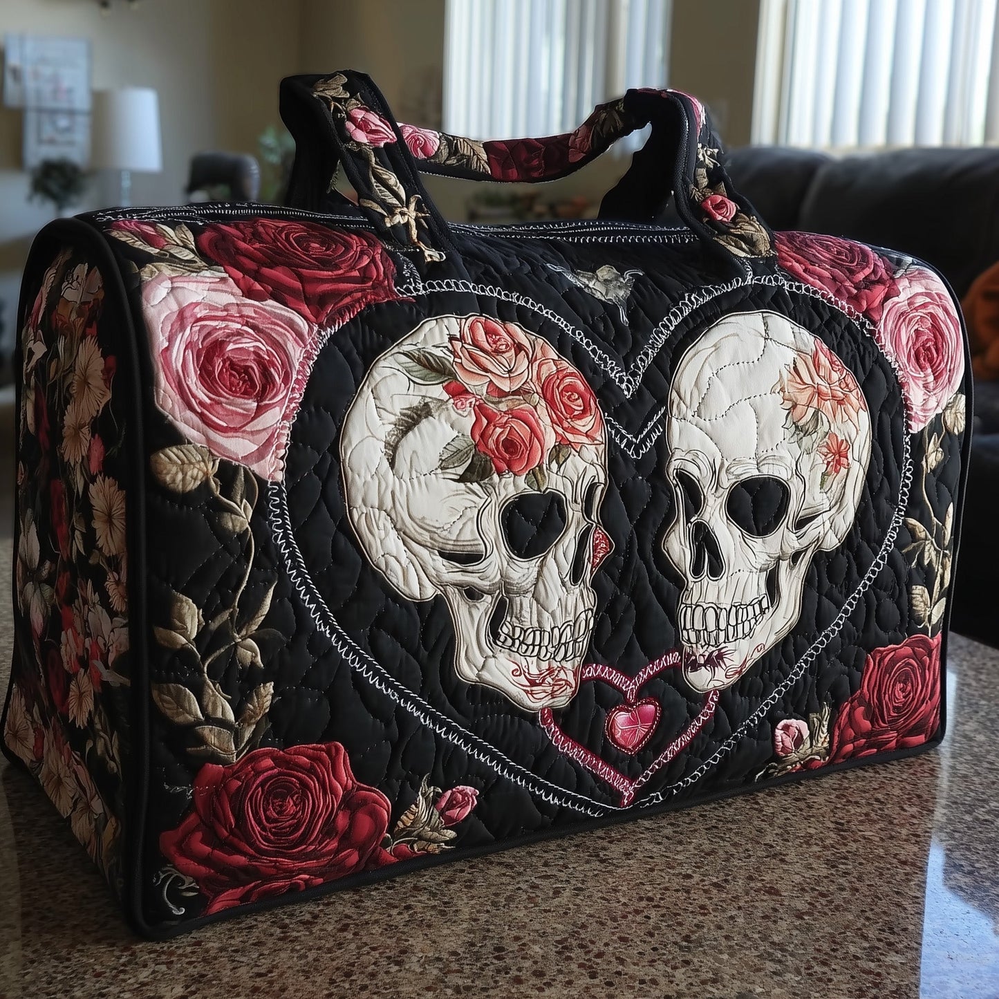 Skull Couple Quilted Duffle Bag