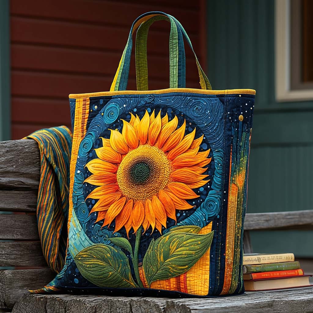 Golden Sunflower Quilted Tote Bag