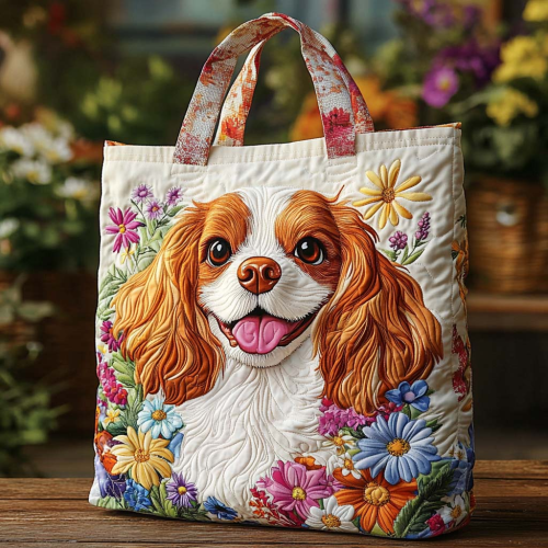 [ Next day shipment ] [ Next day shipment ] Cavalier King Charles Floral Quilted Tote