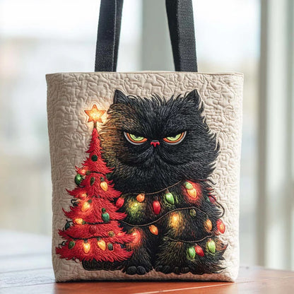 Holiday Cat Quilted Tote Bag