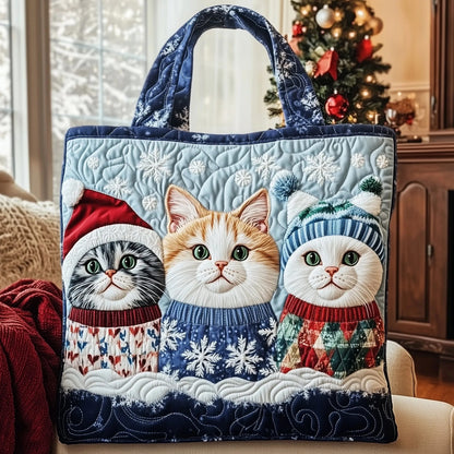 Holiday Meow Quilted Tote Bag