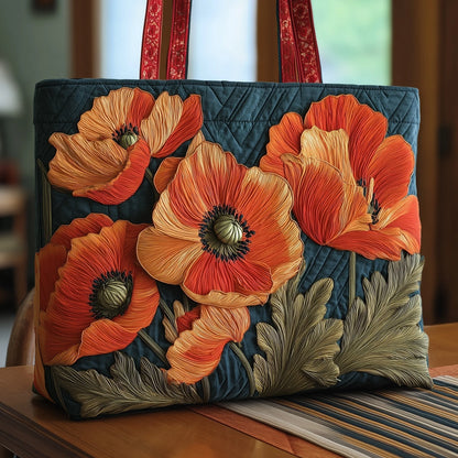 Poppies Quilted Tote Bag