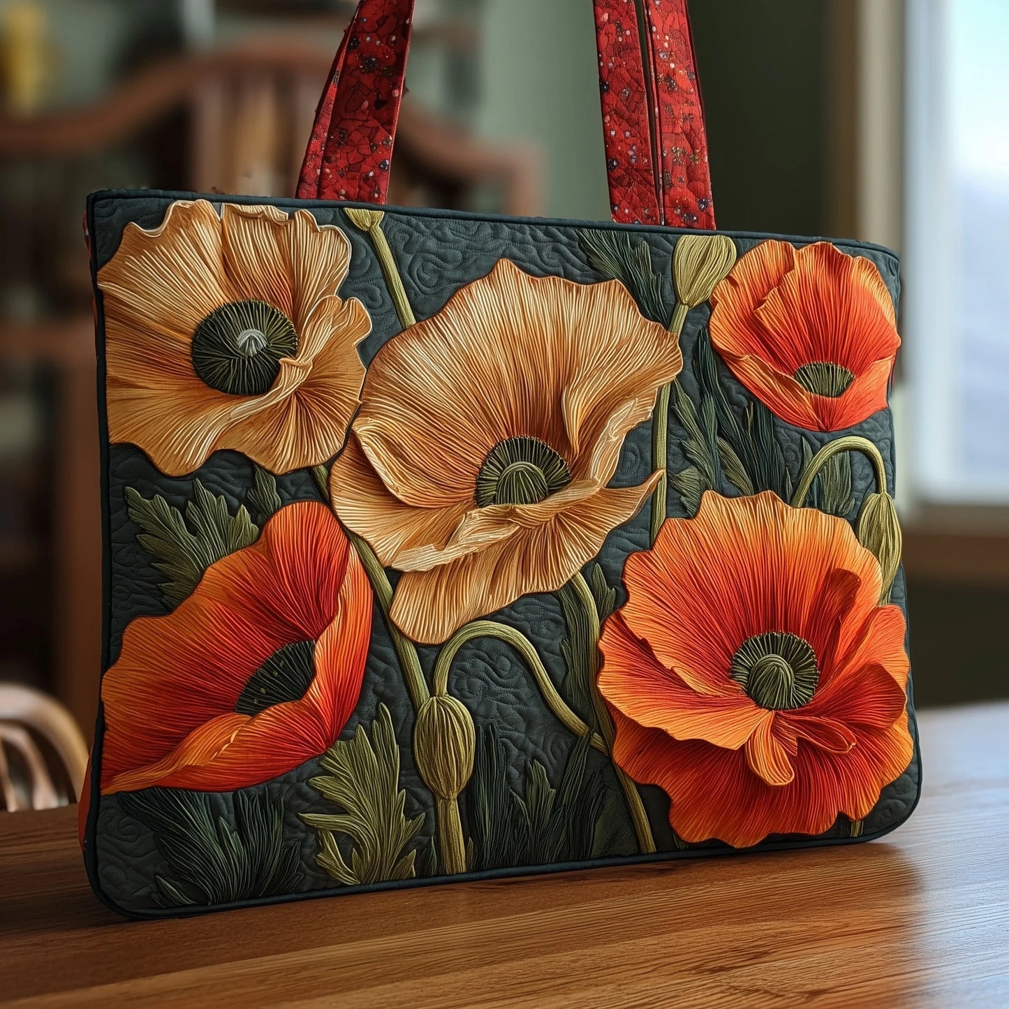 Poppies Quilted Tote Bag