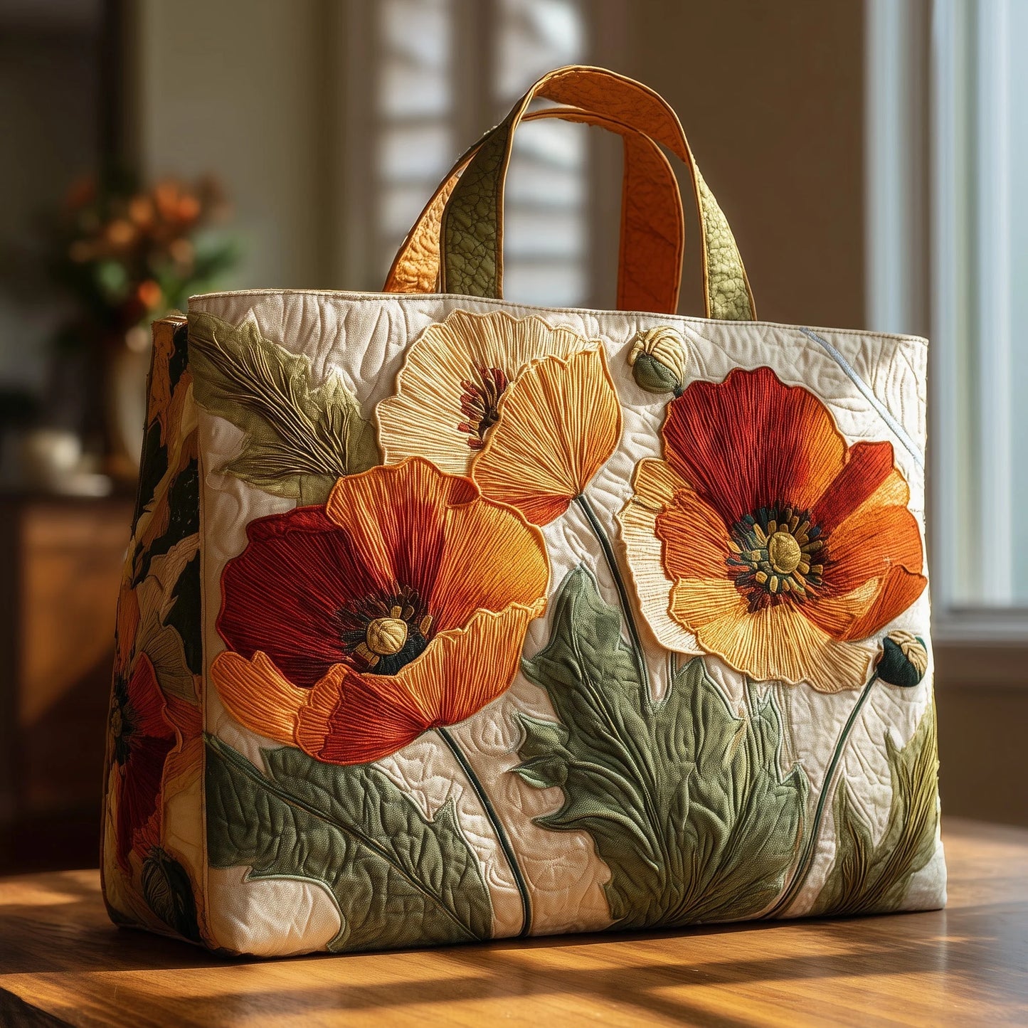 Poppies Quilted Tote Bag