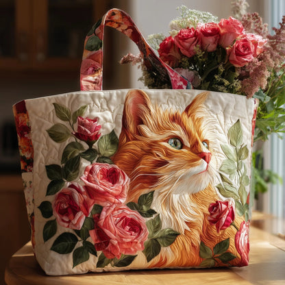 Cat and Rose Quilted Tote Bag