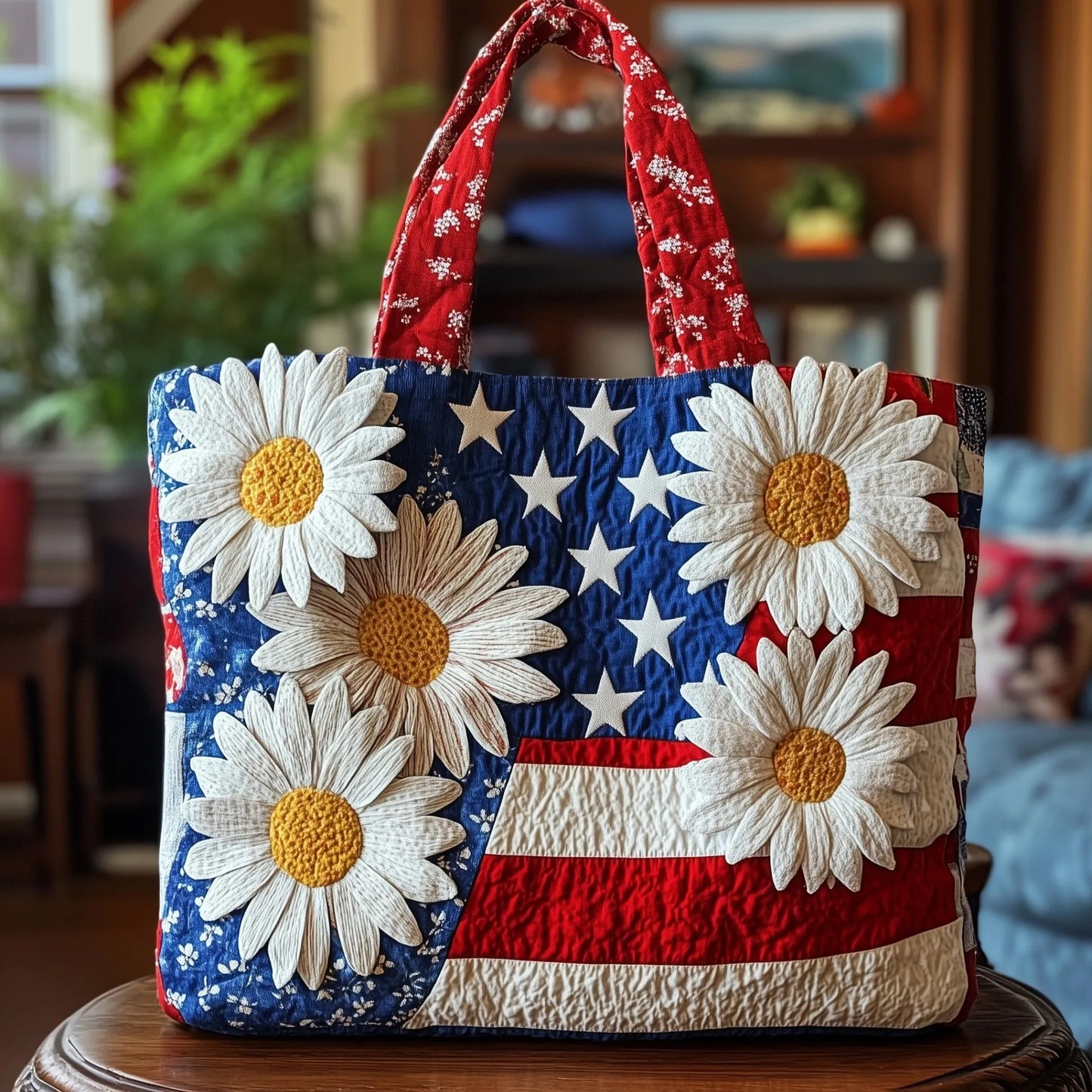 Patriotic Petals Quilted Tote Bag
