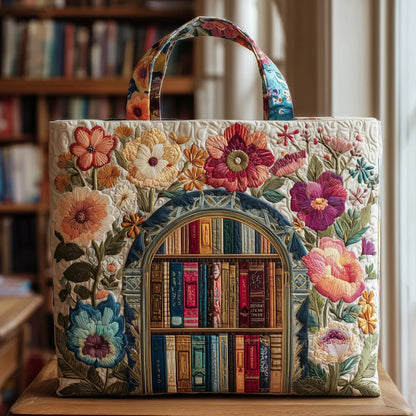Floral Bookish Quilted Tote Bag