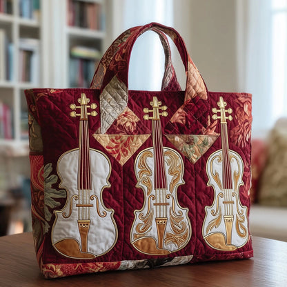 Elegant Violin Quilted Tote Bag