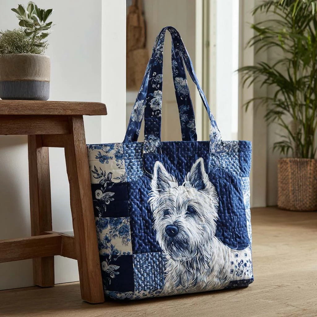 Indigo Terrier Shine Quilted Tote Bag