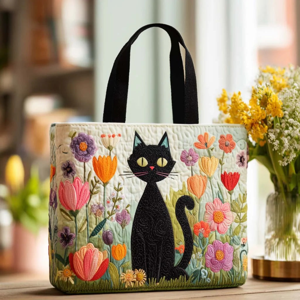 Twilight Meow Quilted Tote Bag