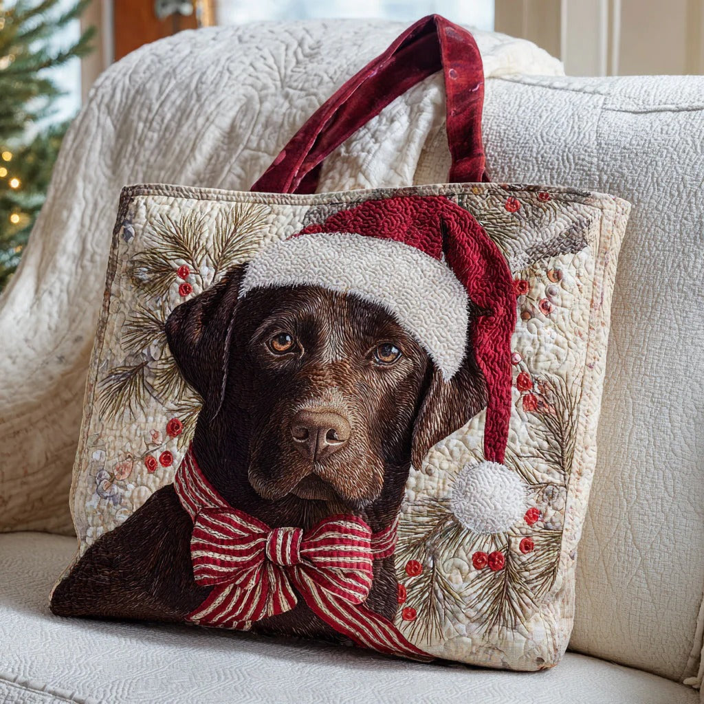 Santa Lab Quilted Tote Bag