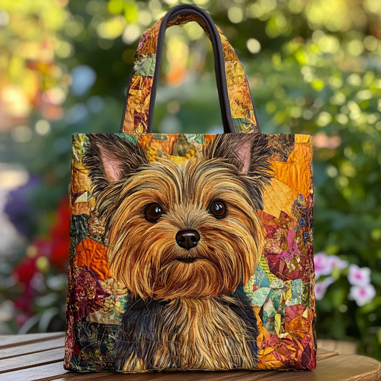 Yorkie Charm Quilted Tote Bag