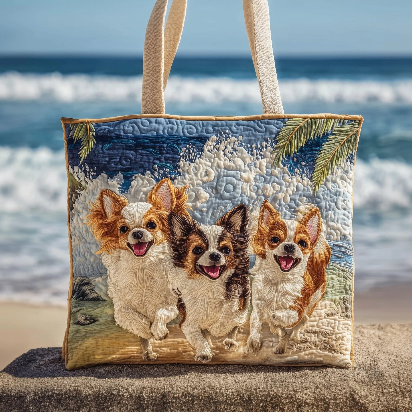 Beachtime Chihuahua Quilted Tote Bag