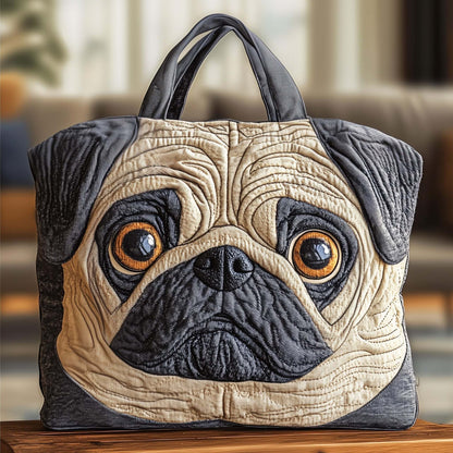 Adorable Pug Quilted Tote Bag