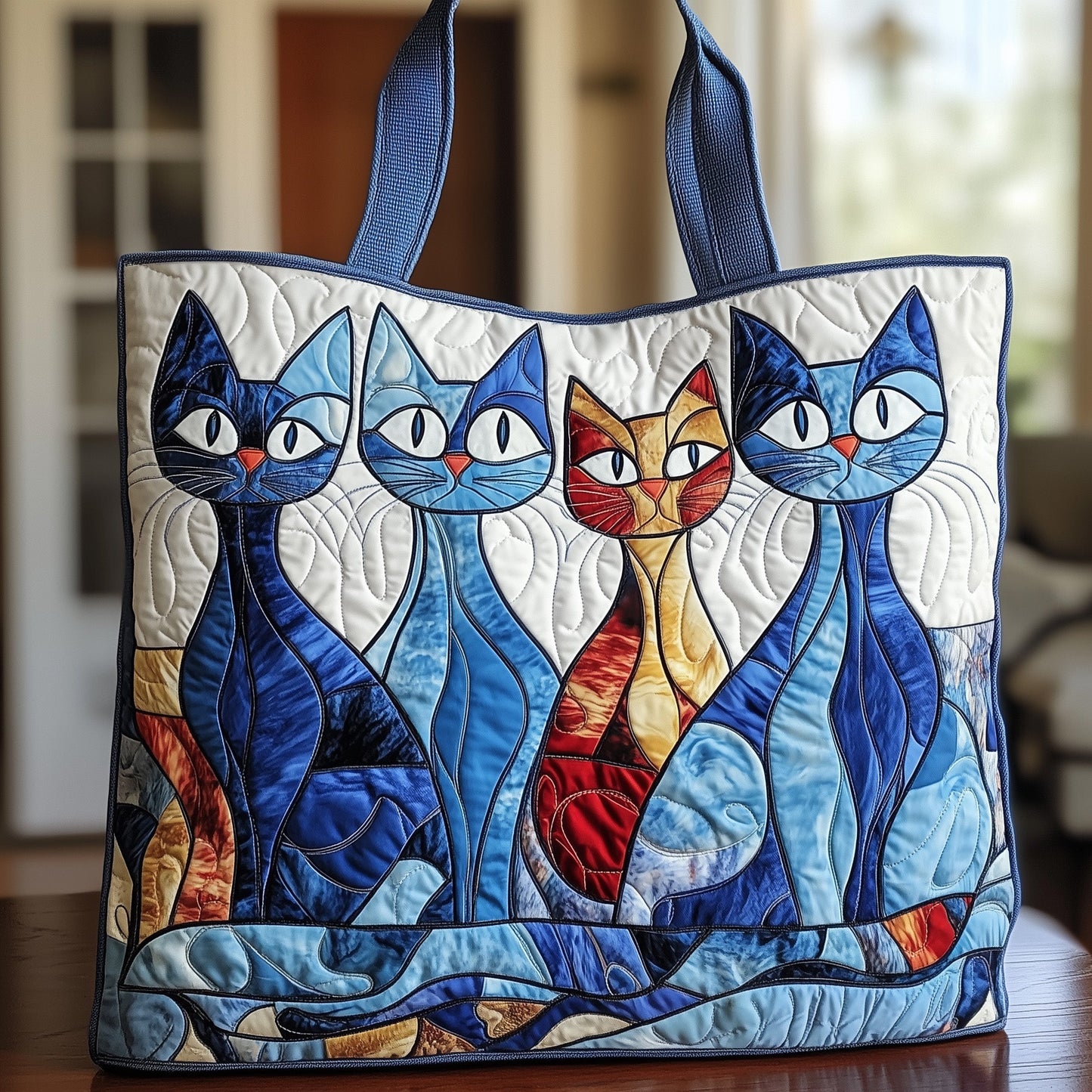 Whimsy Cat Quilted Tote Bag
