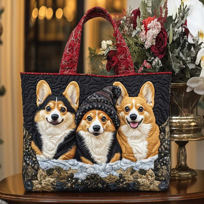 Winter Corgis Quilted Tote Bag