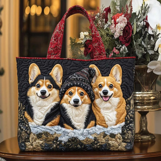 Winter Corgis Quilted Tote Bag