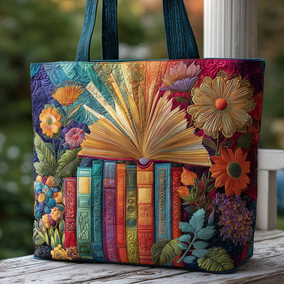 Floral Bookish Quilted Tote Bag